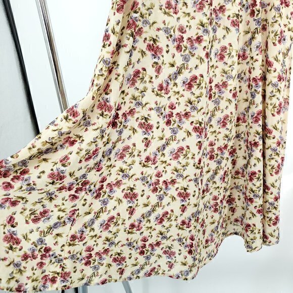VTG 90s All Over Floral Print Midi Skirt S (Tag size 9) Yellow - Picture 10 of 16